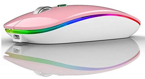 Uiosmuph Mouse Senza Fili Bluetooth, BT5.1+BT5.0+2.4G Ricaricabile Mouse Senza Fili Ottico Piccolo Portatile con Mouse USB per per Notebook, PC, Laptop, MacBook, Computer (Rosa)