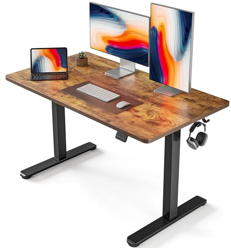 FEZIBO Schreibtisch Höhenverstellbar Elektrisch, 120 x 60 cm Computer Stehschreibtisch mit Memory-Steuerung und Anti-Kollisions Technologie, Schwarzer Rahmen/Braun Tischplatte
