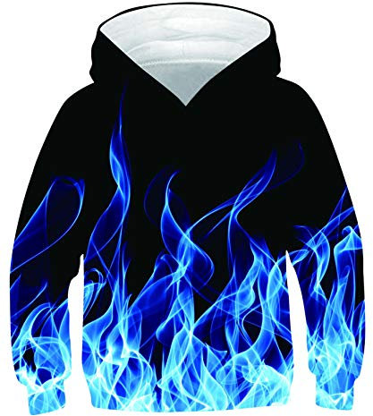 ALISISTER Felpe con Cappuccio Bambino 3D Cool Fumo Blu Design Felpa Sweatshirt Maglione da Bambino Manica Lunga con Cappuccio Jumper L=11-13 Anni