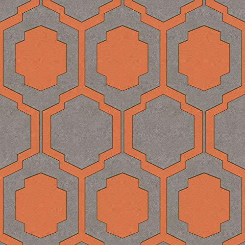 Retro Wallpaper - A.S. CréationPop Style 374793 37479-3 Paste The Wall Wallpaper | Grey, Orange | Bedroom, Living Room | Roll 10.05 x 0.53m = 5.33m²