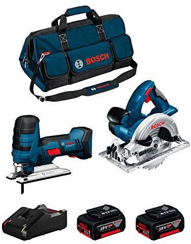 BOSCH Kit 18V BK205BAG (Sierra Circular GKS 18 V-LI + Sierra de Calar GST 18 V-LI S + 2 Baterías de 5,0 Ah + Cargador + Bolsa)