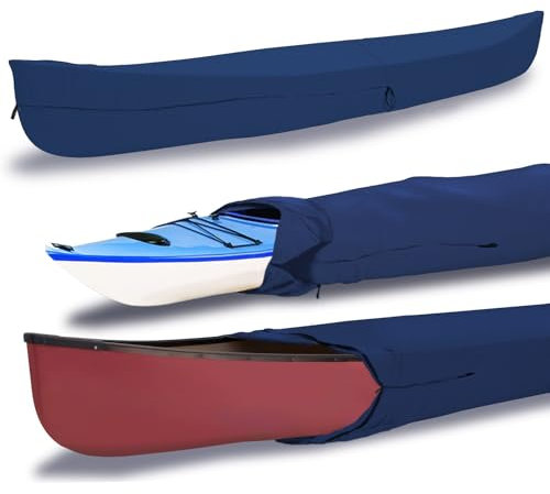 EliteShield Canoe Cover Kayak Cover; Waterproof UV Resistant Marine Grade Polyester Canoe Kayak Boat Storage Cover fits 11ft - 12ft Long, 106 Inches Girth Navy Color