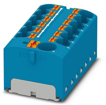 PHOENIX CONTACT PTFIX 10/12X4-NS35 BU Verteilerblock, Anzahl der Anschlüsse 13, Querschnitt 0,5 mm² - 10 mm², AWG 20 - 6, Breite 28,6 mm, Blau, 1 Stück
