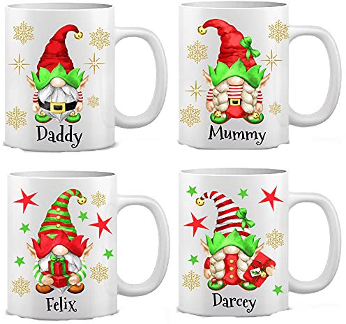 Personalised Christmas Gnome Mug, Family Set, Gonk Mug, Girl, Boy, Mum, Dad, Elf Christmas eve box