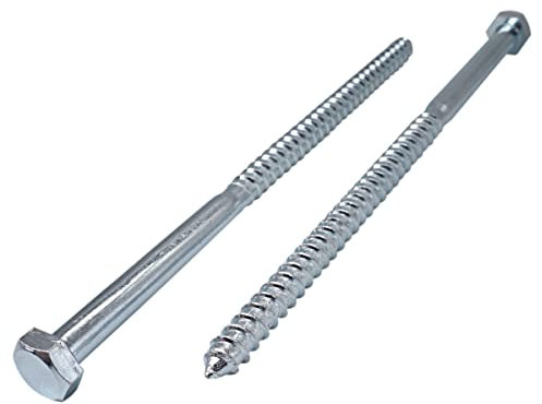 Marcopol (10 Stück) DIN 571 Verzinkter Stahl Sechskant Holzschrauben M12 x 240 mm, Sechskantschraube, Schlüsselschraube, Sechskant, Schienenschrauben (10, mm), silber