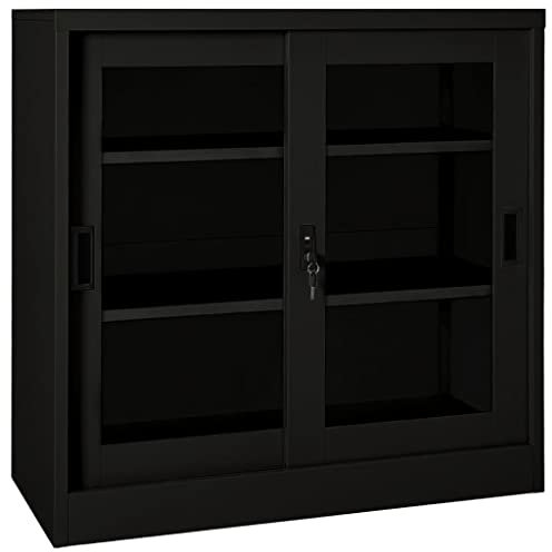 vidaXL Schrank mit Schiebetür Büroschrank Aktenschrank Büromöbel Metallschrank Stahlschrank Lagerschrank Universalschrank Schwarz 90x40x90cm Stahl