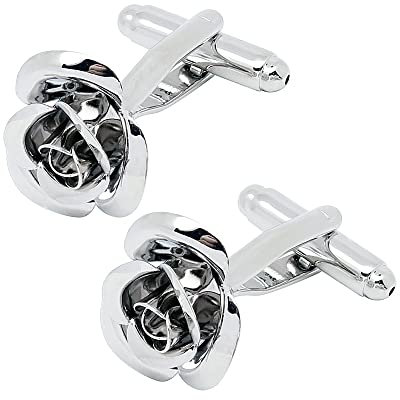 Jonwo Rose Flower Women Lady Cufflinks With Gift Box French Shirt Unisex Cuff Link Tuxedo CuffLink Buttons for Business Wedding Birthday (Silver Rose Cufflinks)