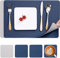 Myir JUN Set di Tovagliette e Sottobicchieri in Pelle, Americana Plastica Lavabili Impermeabile (Grigio Blu, Set di 4)