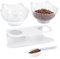 Cat Bowls with Stand Tilted 15° - Raised Cat food bowl with scoop, Anti over-turned and Anti spill Tilted Cat Bowl, Feeding and Water Supplies for Cat