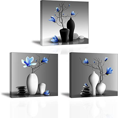 Piy Painting Kunstdruck auf Leinwand Elegante Orchidee Leinwand Wand Kunst Malerei Orchideen Bedeuten Gute Dinge Blumen Wandbild Dekoration für Küche Treppenhauswand Präsent 3er 30x30CM