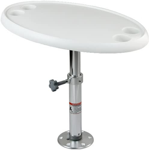 PONTTOR Tisch für RV Wohnmobil Wohnwagen Caravan Yacht Boot, Bootstisch, Tischplatte oval, Abnehmbarer u. Einstellbarer Tischfuß Tischgestell