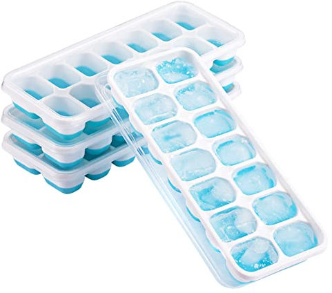 Lot de 4 bacs à glaçons en silicone et 14 bacs à glaçons avec couvercle, sans BPA, passe au lave-vaisselle, facile à desserrer, empilable, durable pour le café, la nourriture pour bébé