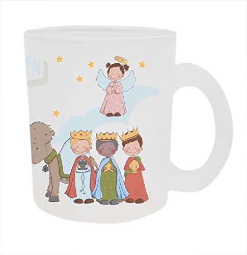 personaliesierter Glasbecher Weihnachtskrippe Krippenfiguren mit Wuschnamen Tasse Weihnachten Geschenk Mädchen Junge zu Nikolaus (Glas)