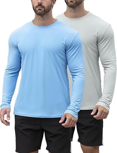 HOPLYNN 2 Pack Men's UPF 50+ Rash Guard Quick-Dry Long Sleeve Shirts