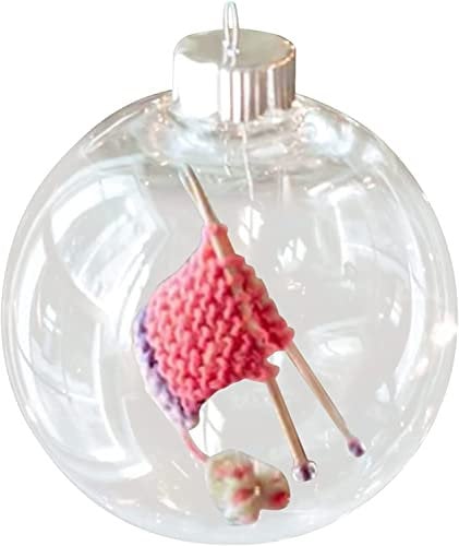 Christmas Transparent Ball with Knitting and Crocheting, Knitting Baubles Ornament, Christmas Tree Hanging Crystal Clear Ball Decor, Handmade Wool Christmas Decoration Gift for Knitters (A)