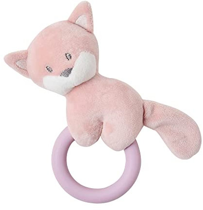 Nattou Kuscheltier-Rassel aus und Polyester mit Silikon-Beißring, Fuchs Alice, Ca. 15 cm, Alice und Pomme, Rosa