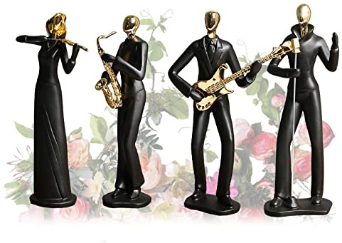 FIYSON Kreative handgemachte Musiker Skulptur Figuren,Gitarrist Skulptur,Polyresin Geige Mädchen Figur,Tanzen Arts Statue Dekor Geschenke für Wohnzimmer/Schlafzimmer/Büro Tischdeko (Musiker Set)