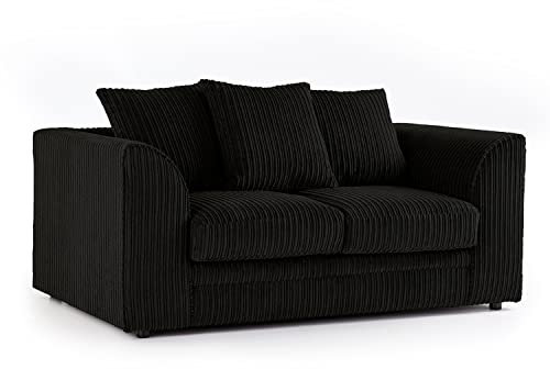 New Luxor Black 2 Seater Soft Jumbo Cord Sofa | Soft 2 Seater Luxury Jumbo Cord Settee