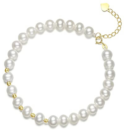 ZHOU LIU FU 750 Gold Armband für Damen Perlen Armbänder 18 Karat Schmuck Gelbgold Perlenarmband Verstellbar Armkette Naturstein Bracelet Perle Jewels Edelstein Armbander Modeschmuck Geschenk Frauen
