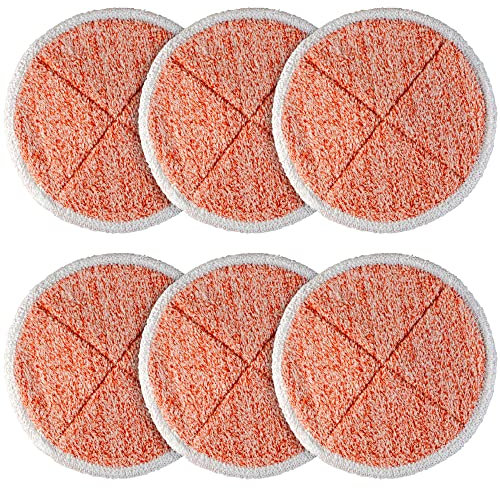 BlueStars 6 Pack 2124, 2039A, 2307, 23157, 20391, 20399 Replacement 2124 Mop Pads Heavy Scrub Compatible with Bissell Spinwave Hard Mop Cleaners (Orange) - Easy to Install - Washable & Reusable