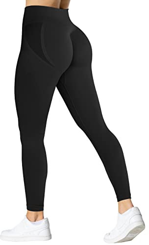 TAYOEA Scrunch Butt Legging Gym Workout Sporthose Blickdicht Sport Booty Lifting Leggings Nahtlose Hohe Taille Fitnesshose Schwarz,M