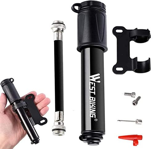 Bike Pump,Aluminum Alloy Portable Mini Bicycle Tire Air Pump,100 PSI Super Fast Tyre Inflation Compatible with Universal Presta and Schrader Valve Frame Mounted for Road, Ball Pump Needle, Frame Mount