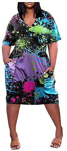 Topassion Prom Dress, Hawaiian Fancy Dress Women's Short Sleeve Embroidery Waist Wedding Guest Dress a Line Casual Dress Floor Length Chiffon Evening Dresses Formal Evening Party Dresses,Blue,XL