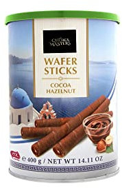 Wafer Rolls with Deliciously Fine Cocoa Hazelnut Flavored Cream Gift Tin - Irresistible Tea Time Treat - Wafer Rolls with Cocoa Cream Filling and Hazelnuts 50% - 400 g