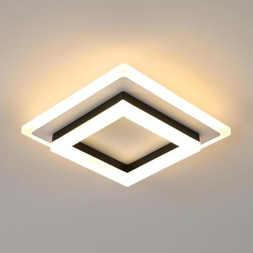 Comely LED Deckenleuchte, Modern Geometrisch Deckenlampe LED Warmweiss Eckig 24W 2350LM, Weiße Acryl LED Deckenbeleuchtung aus Metall für Schlafzimmer, Flur, Küche, Esszimmer