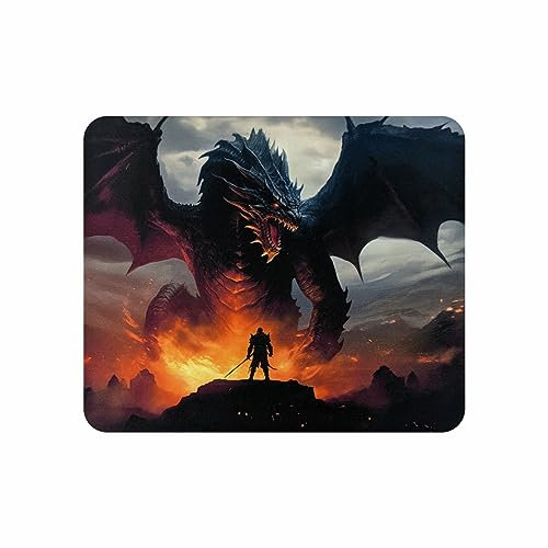 Arkero-G Mauspad - Gaming & Office Mouse Pad 24 x20 x 0,3 cm mit einem mächtigen Drachen & Krieger Motiv rutschfeste Design Tisch-Unterlage (Dragon-V3)