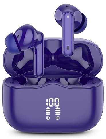 Wireless Earbuds, Bluetooth Headphones Bluetooth 5.3 Earphones, 2023 Bluetooth Headphones with 13mm Drivers, IP7 Waterproof Ear buds Wireless Earbuds, 36H Playtime, LED Display, Mini Ultra Light, Blue