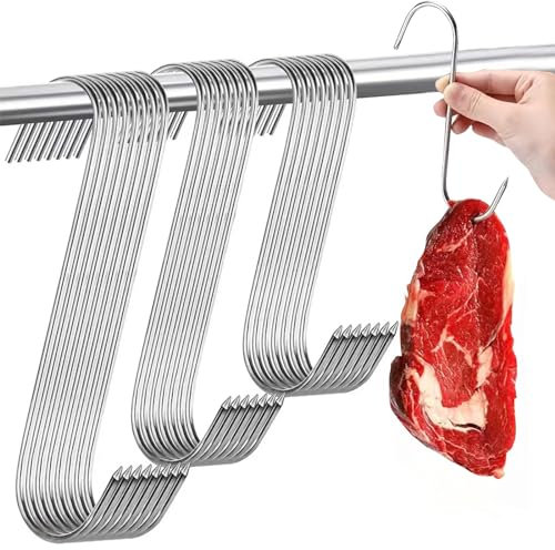 PMELCXD 30 PCS Butchers Hooks - Premium Stainless Steel S-Hooks -Upgrade Your Smoking Game Perfect for Meat, Pots, and More!