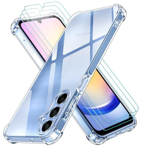 ivoler 4 in 1 Klar Hülle für Samsung Galaxy A25 5G, 1 Handyhülle mit 3 Stück Panzer Schutz Glas, Transparent Stoßfest Schutzhülle Dünne Weiche TPU Silikon Durchsichtige Kratzfest Case