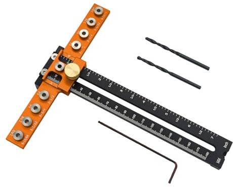 Cabinet Hardware Jig, Aluminum Alloy Cabinet Handle Jig, Adjustable Punch Locator Template Tool Drill Guide, for Installation of Cabinet Door Drawer Handle and Pulls (Orange Black)