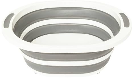 5five - Bassine Rétractable Avec Bouchon de Vidange 8L - Bassine à Vaisselle Pliable Grise Blanche - Gain de Place - 2 Poignées Anti-Dérapantes - Cuisine, Buanderie, Extérieur - 40 x 14,5 x 31,5 cm