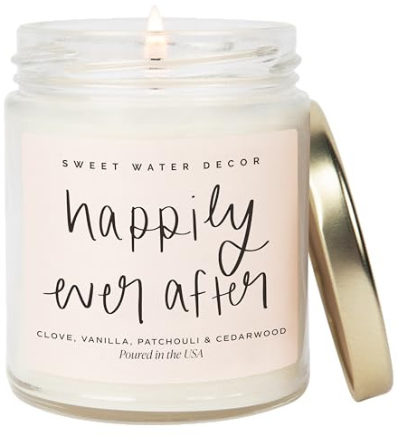 Sweet Water Decor Happily Ever After Candle - Gold Pepper, Clove Leaf, Nutmeg and Lavender Scented Candle for Home - 9oz Clear Jar with 40 Hour Burn Time, Made in USA - Wedding and Engagement Gifts