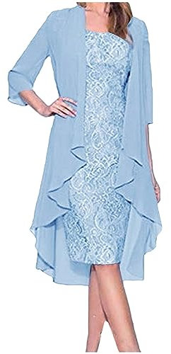 Dyhxuan Abendkleid Damen ärmellos Ballkleid mit Roundhals Knielang Cocktailkleid Zweiteiliges Set Damen Kleider Einfarbige Partykleid + Langarm Spitze Cardigan Jacke Abiballkleid Brautjungfern Kleid