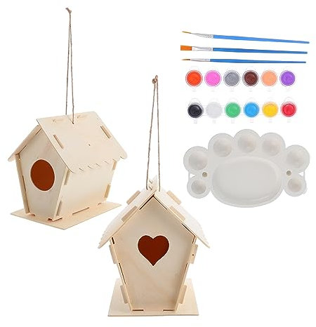 VICASKY Lot de 10 stylos de piscine - Oiseau suspendu - Artisanat en bois pour adultes - Kit de peinture - Maison à oiseaux - Artisanat en bois pour enfants - Nid d'oiseau - Suite de cage à oiseaux