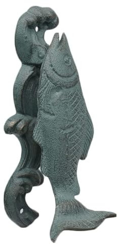 Rieort Türklopfer Türklopfer aus Gusseisen, Spindrift und Fisch, Dekoration, Türklopfer für Haustür, Türgriff, antiker Wandkunst-Türringklopfer einzigartig