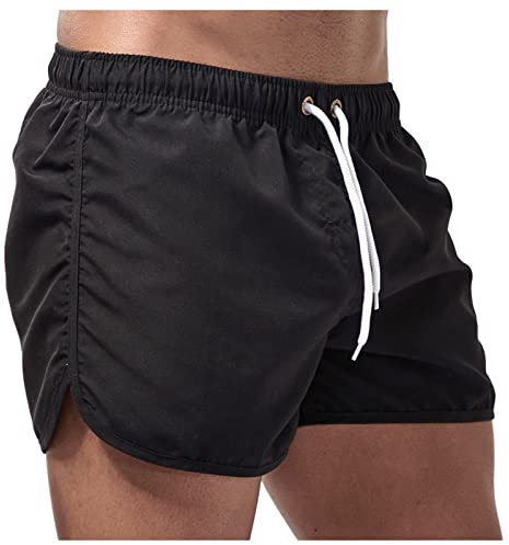 Maillot de Bain Homme Shorts et Bermudas Plage Ete Lin Short de Travail Casual Léger Séchage Rapide Pantalon Respirant Marque Pas Cher Pantalons Running Cycliste Sportswear(Noir,L)