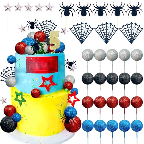 JeVenis Superhero Birthday Cake Decoration Superhero Party Favors Cupcake Cake Decoration Spider Cake Decorations Spider Birthday Party