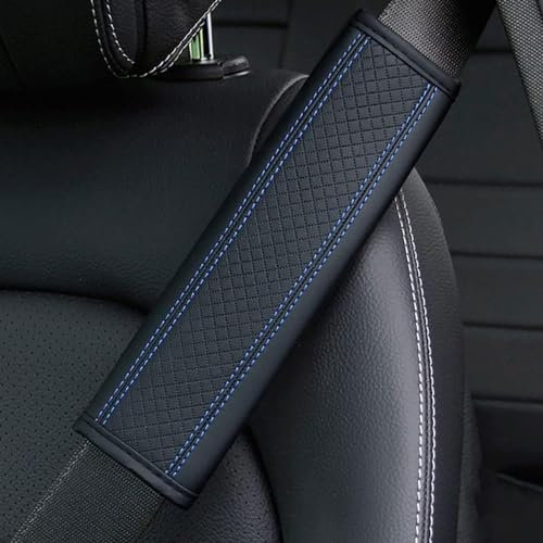 MARXAN 2 Stück Auto Gurtpolster Für Skoda Rapid Yeti Kombi Karop Kodia, Universal Leder Autogurtpolster Sicherheitsgurt Schulterpolster Herausnehmbare Weiche Bequeme Innenausstattung, B/Black-Blue
