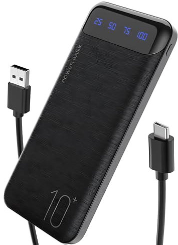 Portable Charger 10000mAh Slim USB C Input and Output Power Bank with LED Display Lightweight External Battery Pack Compatible for iPhone 14/13/12, iPad, Samsung etc. (black)