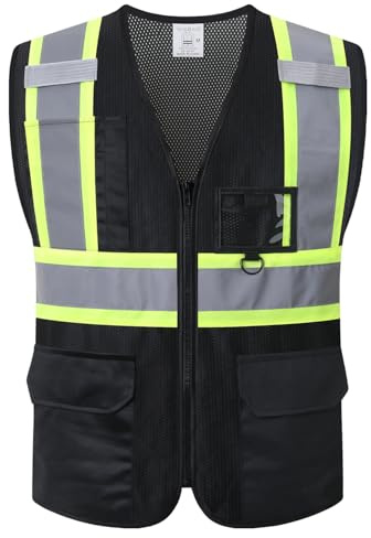 LaienSafety Reflective Safety Vest for Men Women with Multiple Pockets Mesh High Visibility Vest Hi Vis Construction Work Vest,Meets ANSI/ISEA Standards(EK1-178-Black-XL)