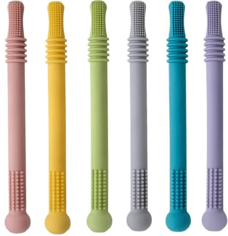 Hohle Beißringröhren 6 Stück Babyspielzeug für Zahnen mit weichen Texturen sensorisches Kauspielzeug ab 0 Monaten Molarstab Säuglinge und Kleinkinder