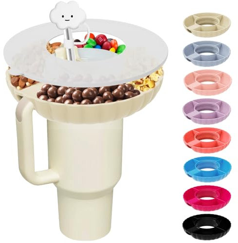 Incolumitas Stanley Snack Tray for 40 oz Stanley Cup, Food Grade Silicone Snack Bowl for Stanley Cup Accessories with Lid Straws Cover, Stanley Accessories Snack Bowl for Tumbler Accessories (Cream)