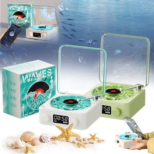 NNBWLMAEE Aquavinyl Waves Mini Speaker, Aqua Vinyl Speaker, Waves Vintage Vinyl Record Player, 3 Colors Available, 4 Modes With Adjustable Ambient Lighting (2PCS-1)