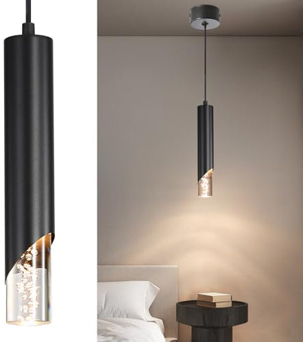 Mikeru Moderne Led Pendelleuchte, 3000k/4500k/6500k Tri-Color Schlafzimmer Pendelleuchte, 30cm Schwarzer Kristall-Kronleuchter Für Hängelampe Kücheninsel Für Esszimmer, Büro Und Bar (XK-black, 1-Pack)