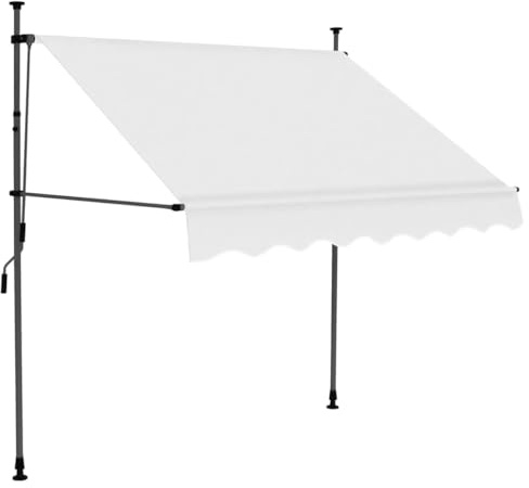 PURADAY Klemmmarkise Handbetrieben 150 cm Breit Creme Stoff Einziehbare Markise Wasser- und Schmutzabweisende Sowie UV- und Wetterbeständige Höhe und Neigungswinkel Einstellbar