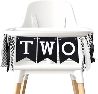 Hochstuhl Banner Geburtstag, Geburtstagsbanner mit Rennautos für Hochstühle Kariertes Hochstuhlbanner Banner mit Zwei Schnellen Hochstühlen als Dekoration für Die Baby Geburtstagsparty